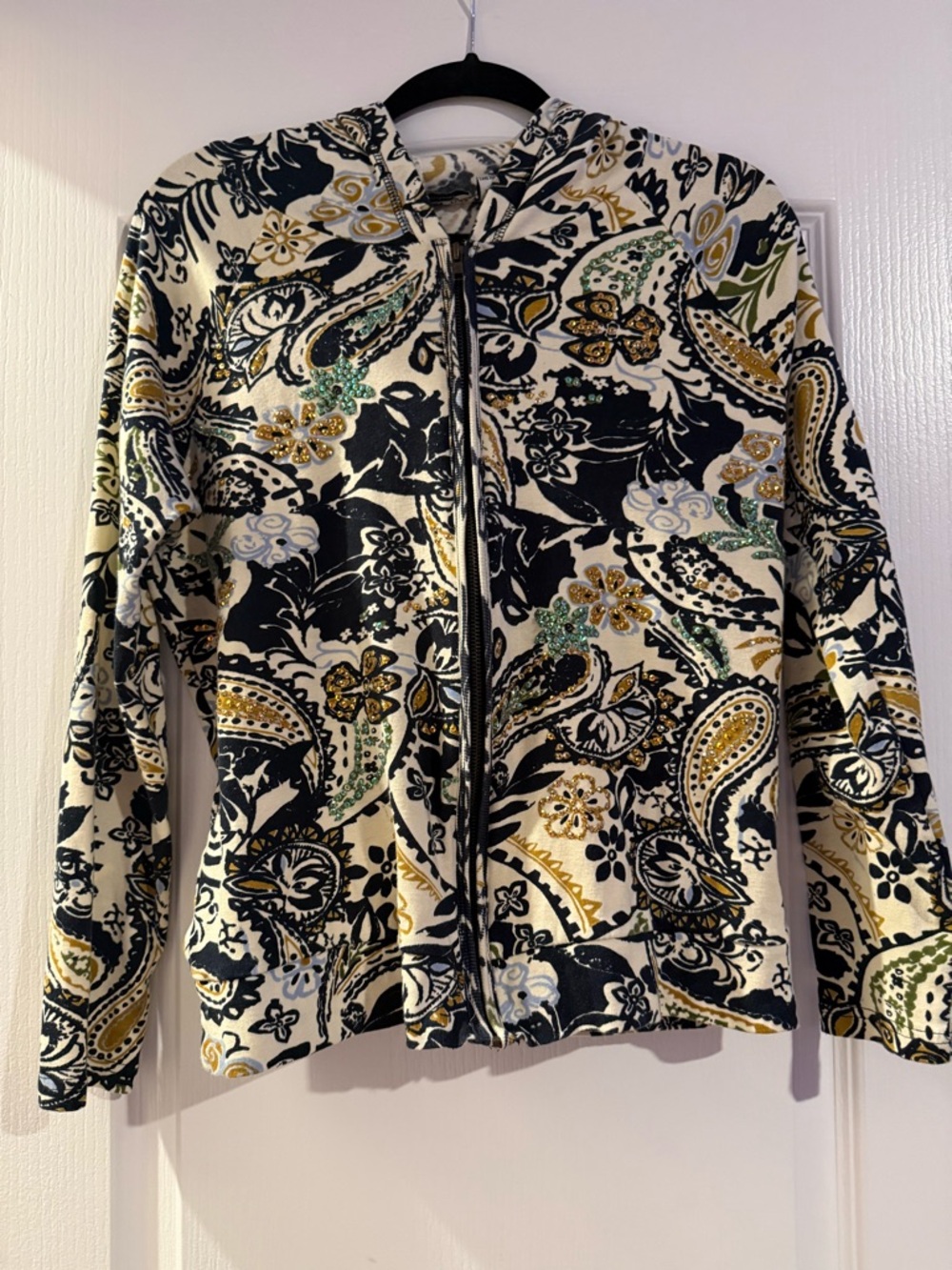 Bamboo Traders Boho Paisley Print Zip Up Jacket Womens Medium M Sequin